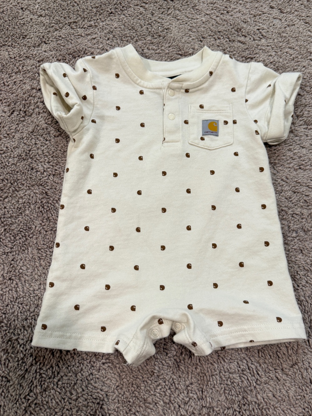 Carhartt Cream Short-Sleeve One-Piece 6M 100% French Terry cotton